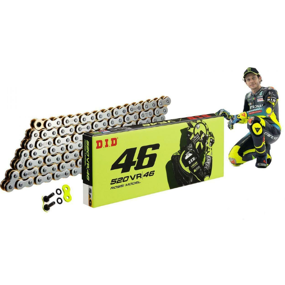 DID 520 VR46 Valentino Rossi Silver & Gold Motorcycle Drive Chain 120 Links