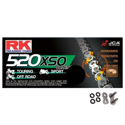 RK 520 Steel HD RX-Ring Motorcycle Bike Chain 520 XSO 108 Links with Rivet Link