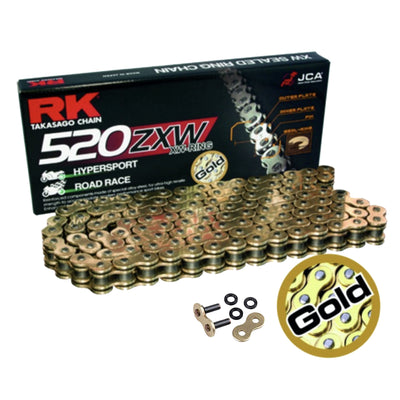 RK 520 Gold Ultra-HD XW-Ring Motorcycle Bike Chain 520 ZXW 118 Links with Rivet Link