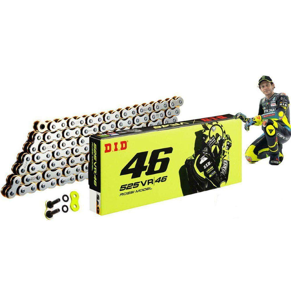 DID 525 VR46 Valentino Rossi Silver & Gold Motorcycle Drive Chain 120 Links