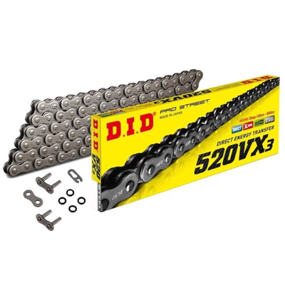 Motorcycle Chain DID X-Ring Steel 520 VX3 100 Split Link & Rivet Link