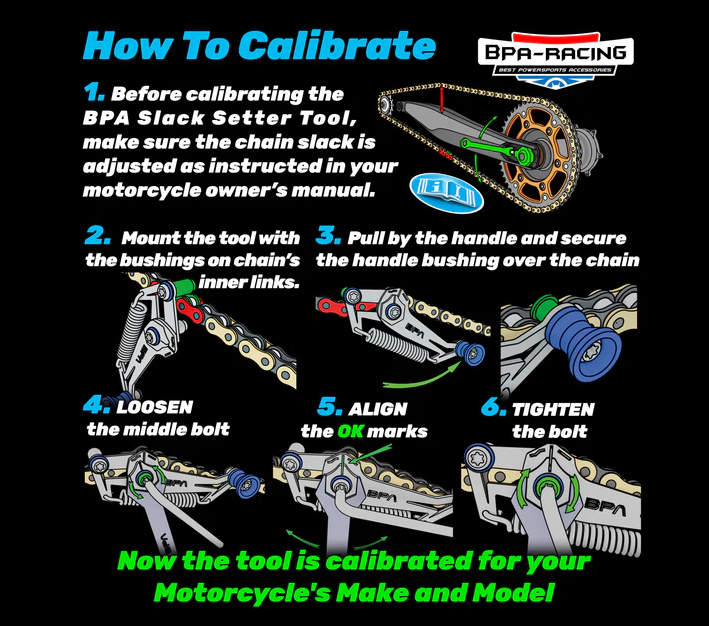 BPA Racing Green Motorcycle Chain Slack Adjuster Tool
