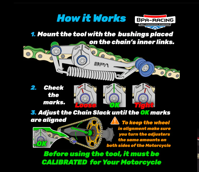 BPA Racing Green Motorcycle Chain Slack Adjuster Tool