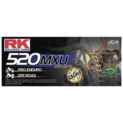 RK 520 MXU Narrow X-Ring Motocross / Enduro Racing Drive Chain Gold 520MXUGB 120 w/ Rivet Link (ZJ)