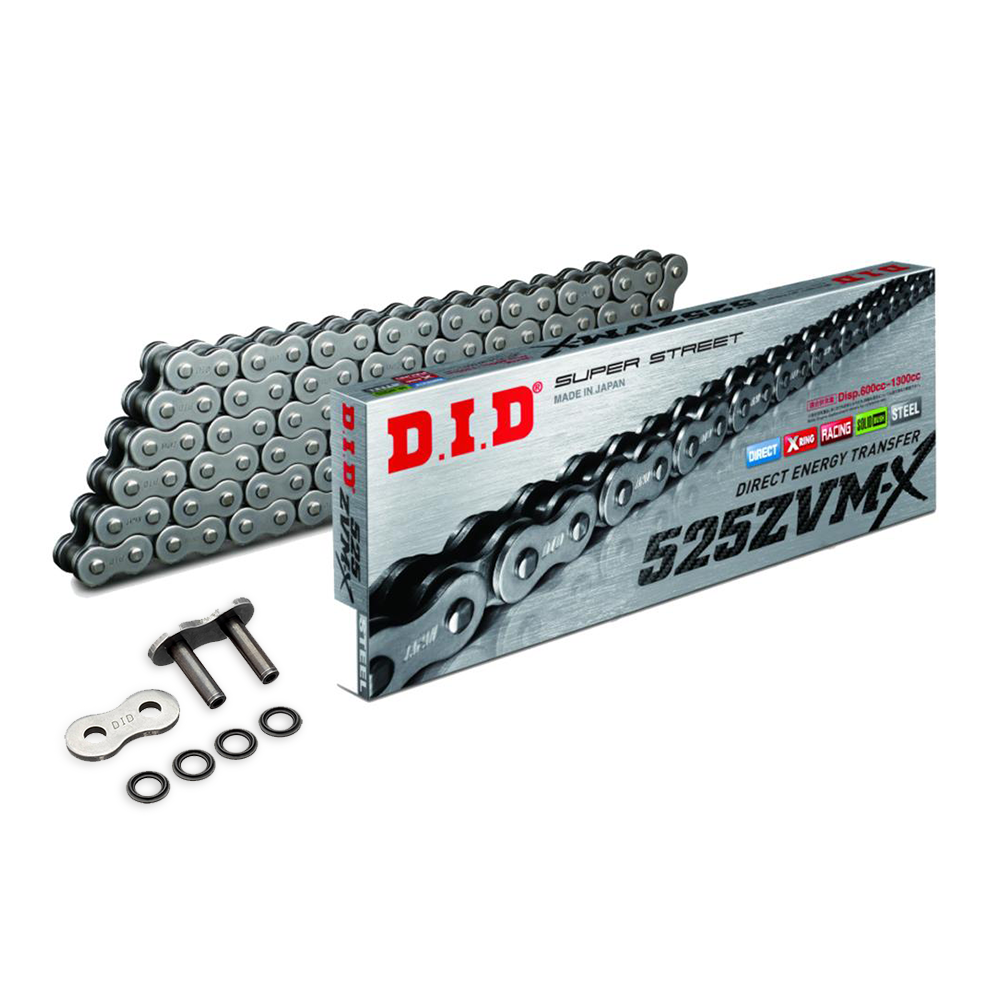 DID 525 ZVMX Steel 116 Link X-Ring Super Heavy Duty Motorcycle Chain