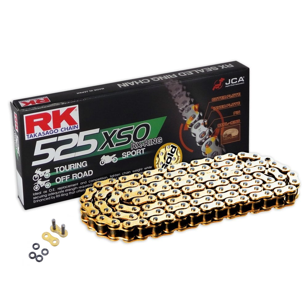 RK 525 XSO Gold 104 Link X-Ring Heavy Duty Motorcycle Chain