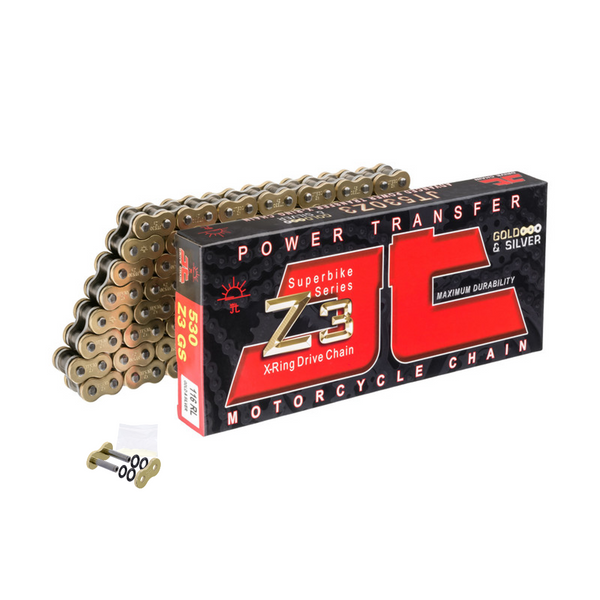 JT 530 Z3 Gold 124 Link X-Ring Super Heavy Duty Motorcycle Chain ...