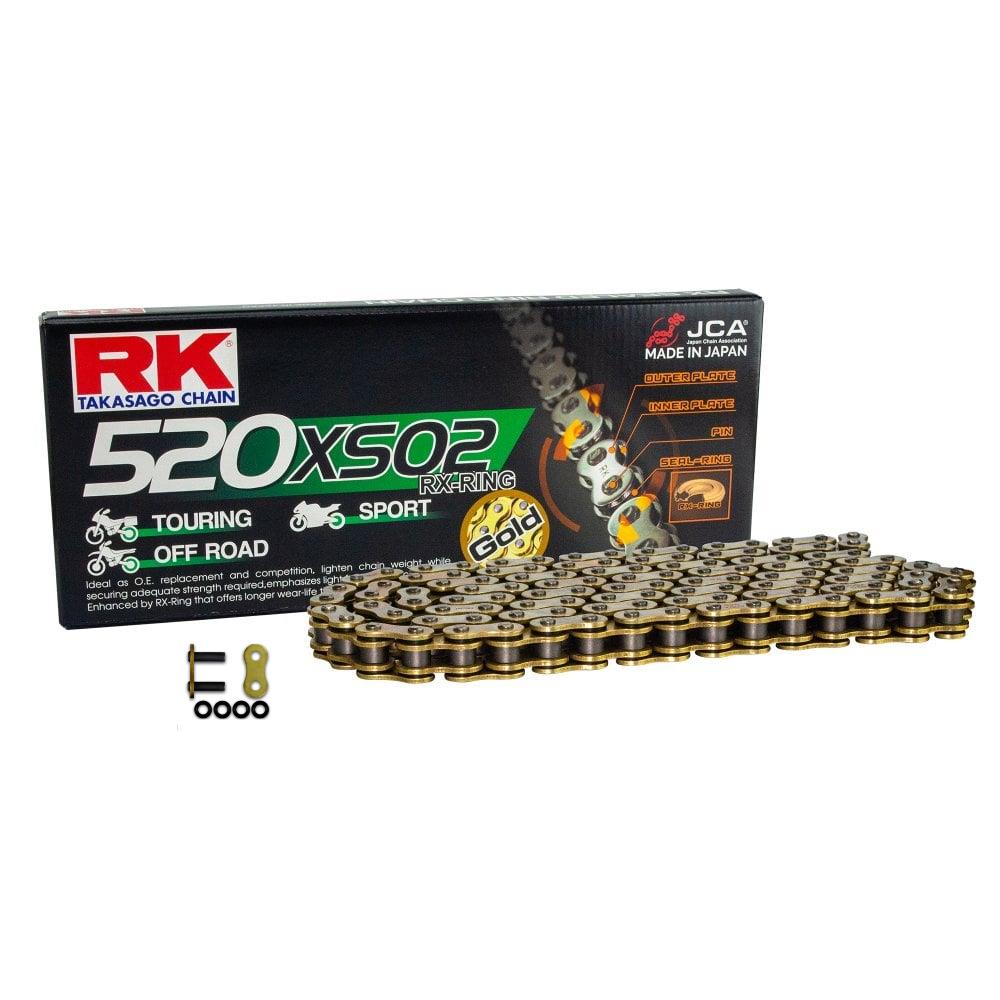 RK 520 Gold HD RX-Ring Motorcycle Bike Chain 520 XSO 100 Links with Rivet Link