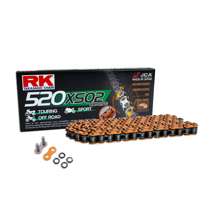 RK Orange HD RX-Ring Motorcycle Bike Chain 520 XSO 120 Links with Rivet Link