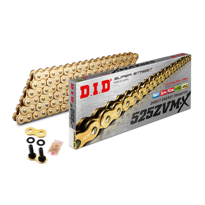 DID 525 ZVMX Gold 104 Link X-Ring Super Heavy Duty Motorcycle Chain