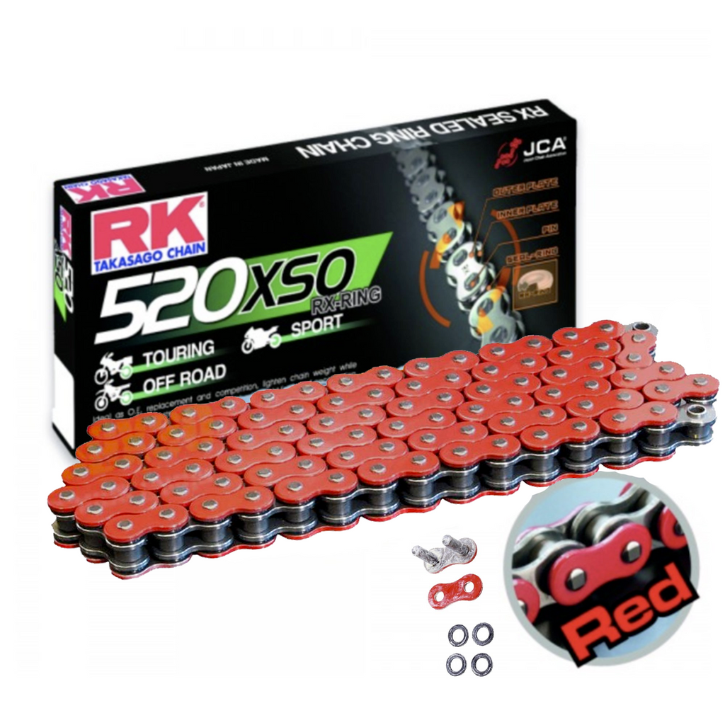 RK 520 Red HD RX-Ring Motorcycle Bike Chain XSO 120 Links with Rivet Link