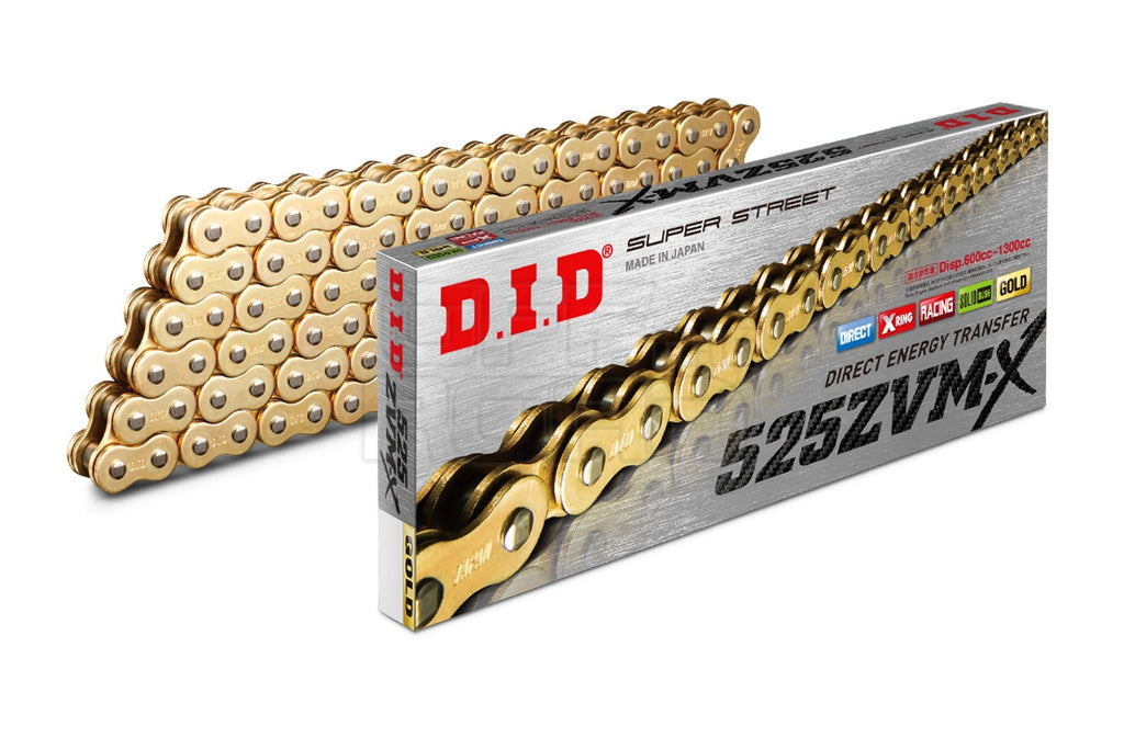DID 525 ZVMX Gold 124 Link X-Ring Super Heavy Duty Motorcycle Chain