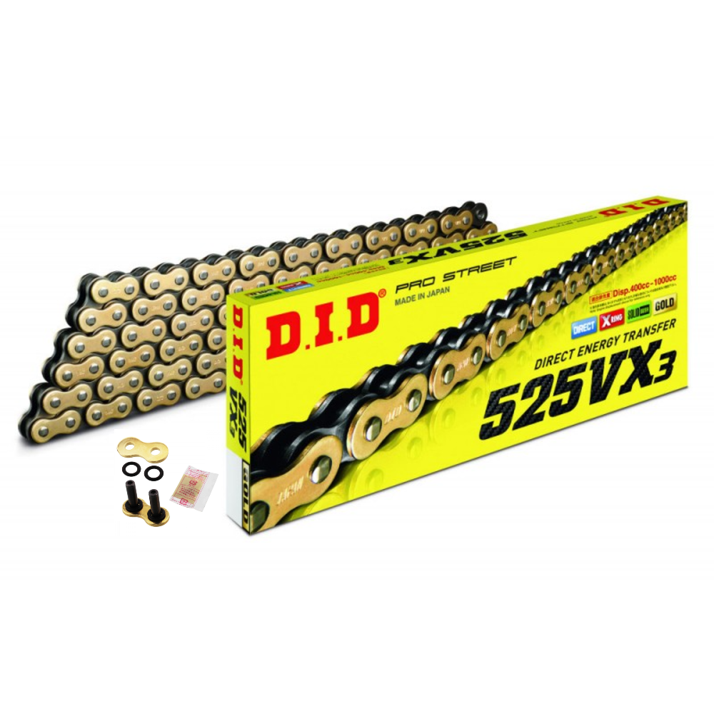 DID 525 VX Gold 114 Link X-Ring Heavy Duty Motorcycle Chain