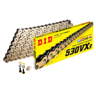 DID 530 VX Gold & Steel 104 Link X-Ring Heavy Duty Motorcycle Chain