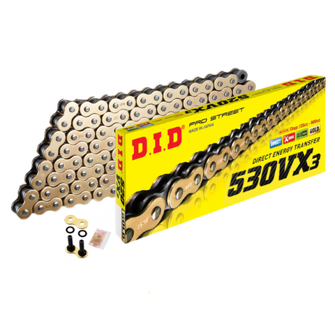 DID 530 VX Gold & Steel 118 Link X-Ring Heavy Duty Motorcycle Chain
