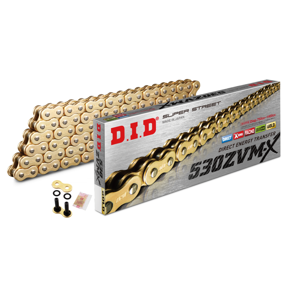 DID 530 ZVMX Gold 122 Link X-Ring Super Heavy Duty Motorcycle Chain