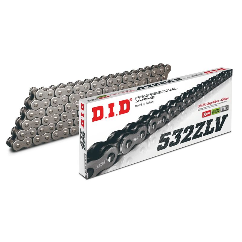 DID 532 ZLV Steel 116 Link X-Ring Super Heavy Duty Motorcycle Chain