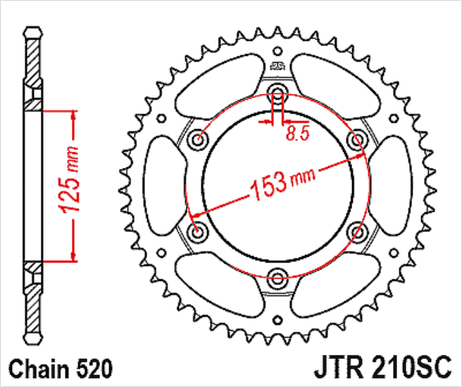 JTR210 Black Self Cleaning Rear Drive Motorcycle Sprocket 52 Teeth (JTR 210.52SC)