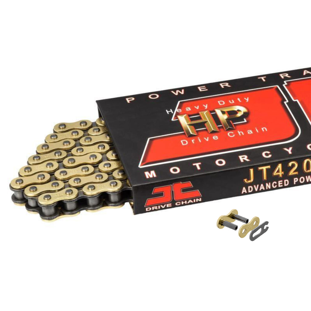 Motorcycle Chain JT High Performance Heavy Duty Gold & Steel 420 HPGB 100 SL