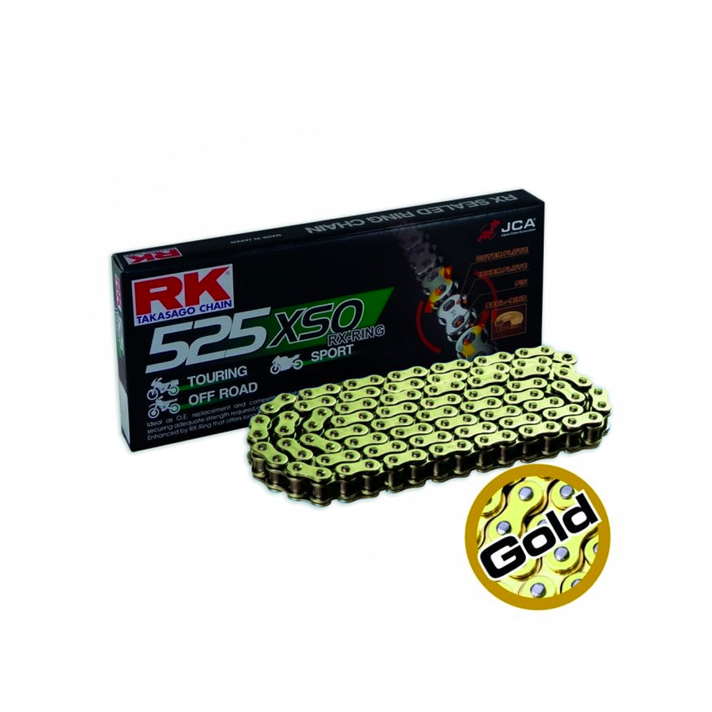 RK 525 XSO Gold 104 Link X-Ring Heavy Duty Motorcycle Chain