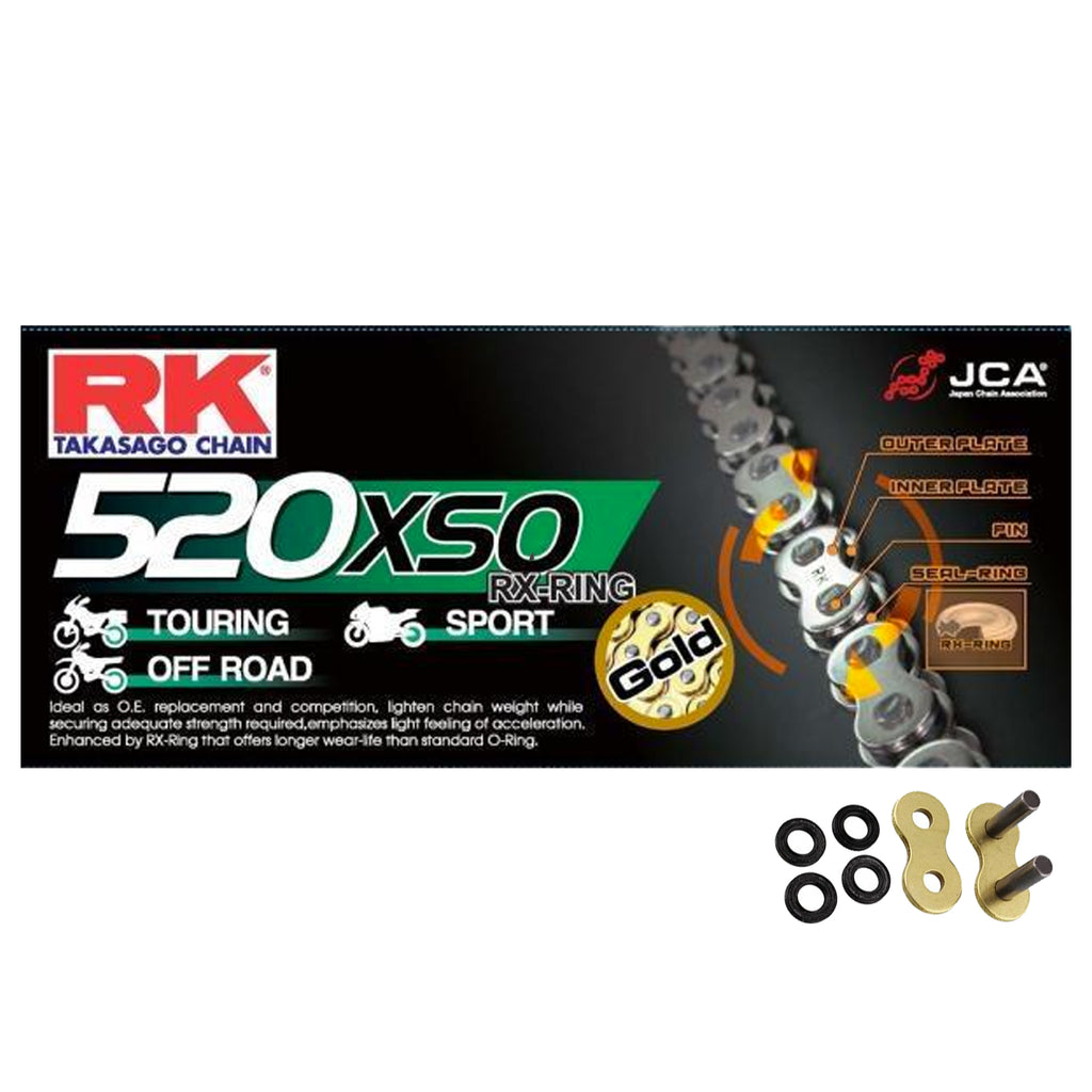 RK 520 Gold HD RX-Ring Motorcycle Bike Chain 520 XSO 94 Links with Rivet Link