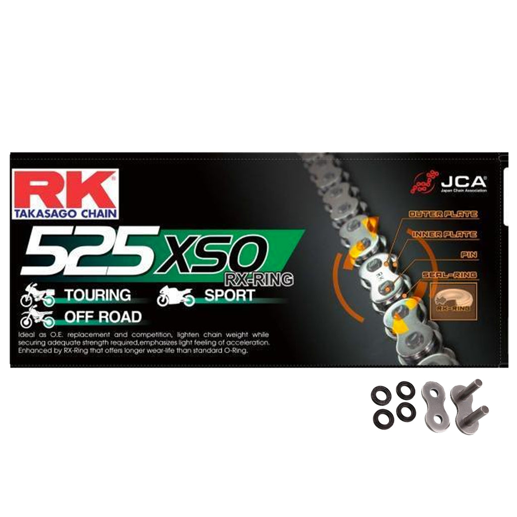 RK Steel HD RX-Ring Motorcycle Bike Chain 525 XSO 128 Links with Rivet Link