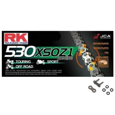 RK Black HD RX-Ring Motorcycle Bike Chain 530 XSO Z1 130 Links with Rivet Link