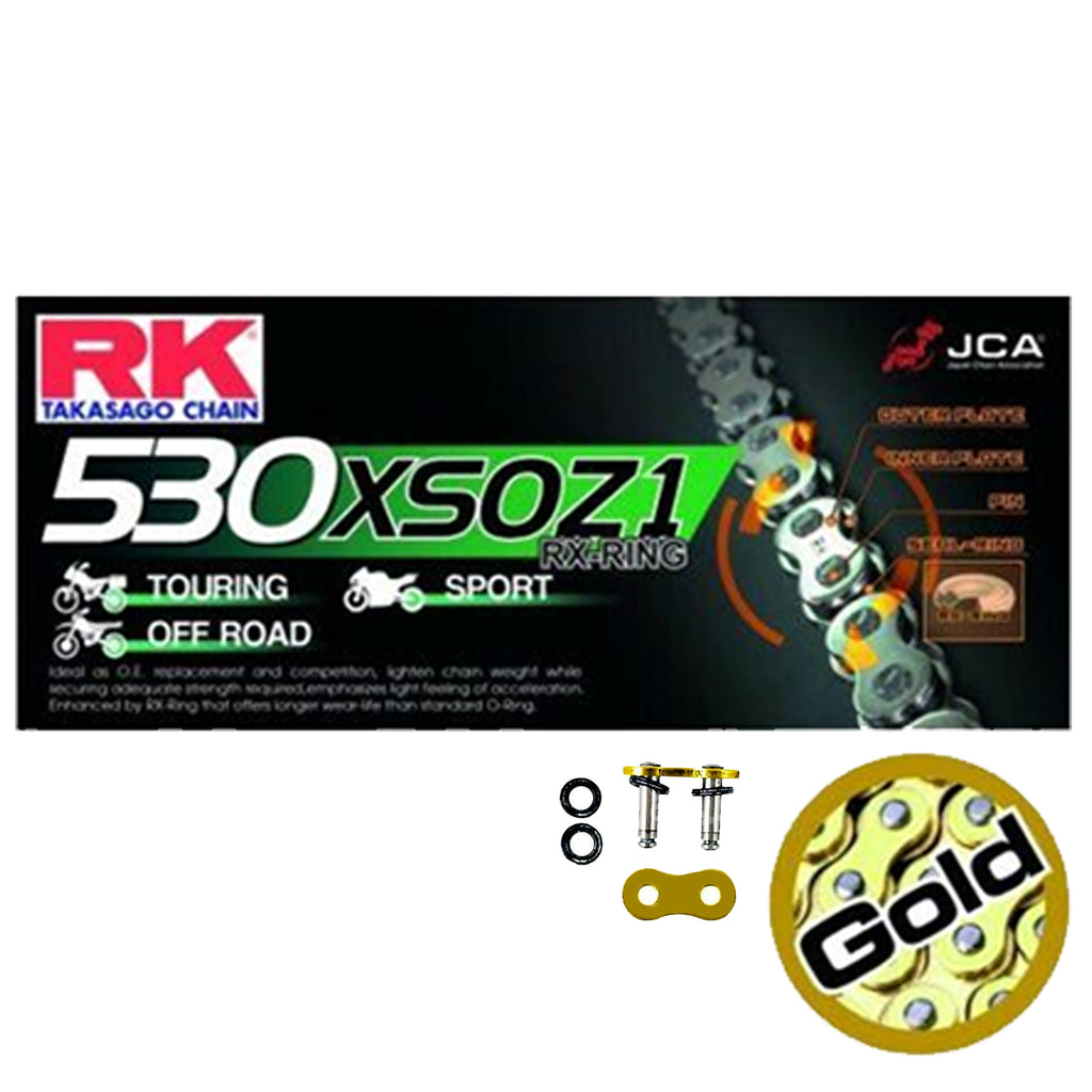 RK Gold HD RX-Ring Motorcycle Bike Chain 530 XSO Z1 130 Links with Rivet Link